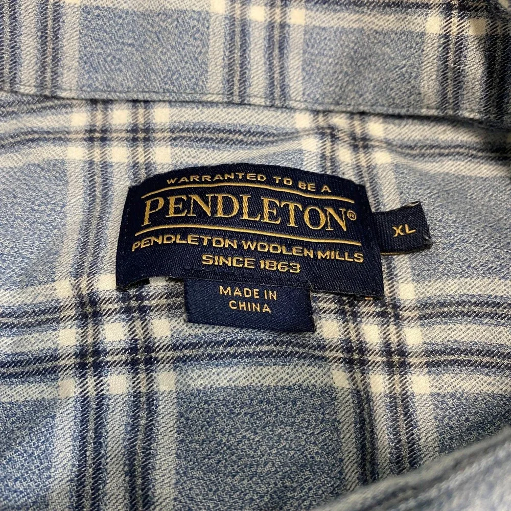 Pendleton Mens  Button Up Shirt Blue Plaid Long Sleeve Flap Pockets Top XL - Picture 6 of 8